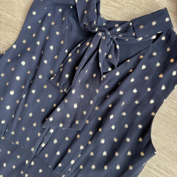 TAYLOR Polka Dot Dress Neck Tie Wrap Sleeveless NWT Women's 10 Blue Midi Lined - Picture 3 of 8